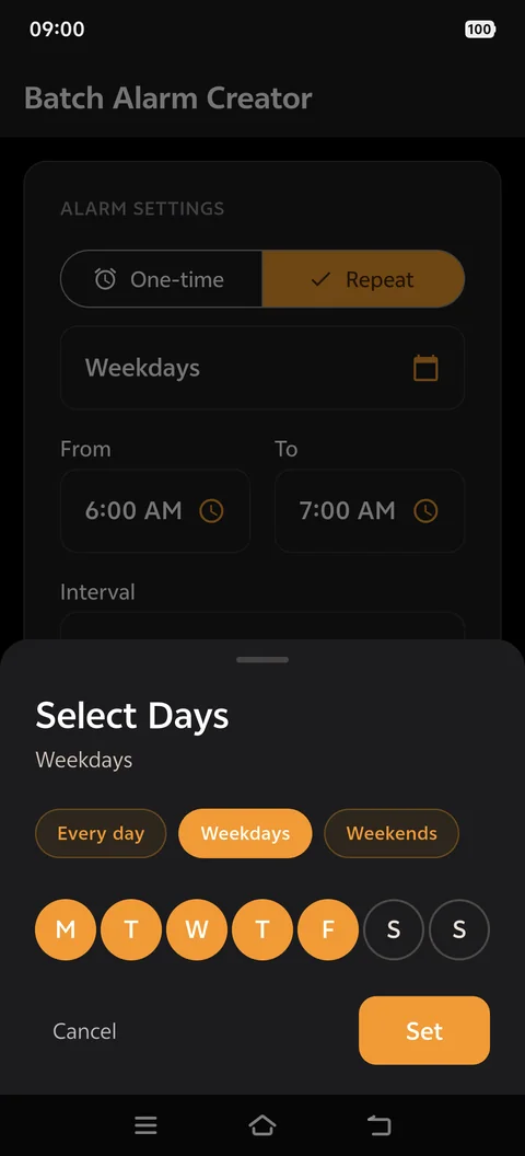 Day picker with Monday to Friday selected