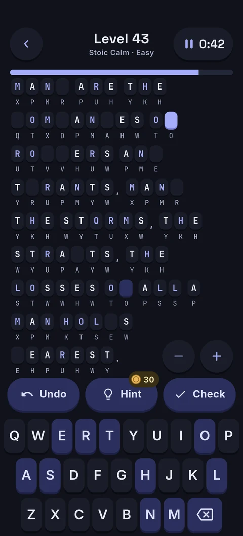 The puzzle board in dark mode