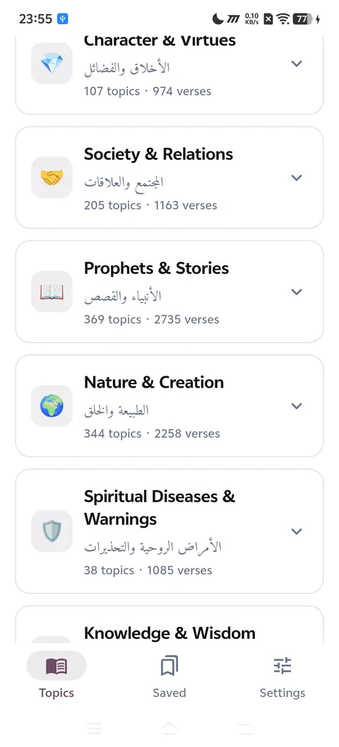 Prophets & Stories among the eleven categories, showing 369 topics drawn from 2,735 verses