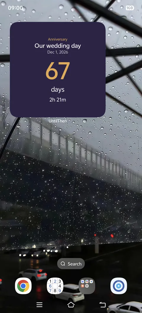 Two UntilThen widgets on an Android home screen showing days remaining