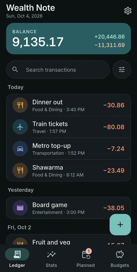 The ledger in dark mode